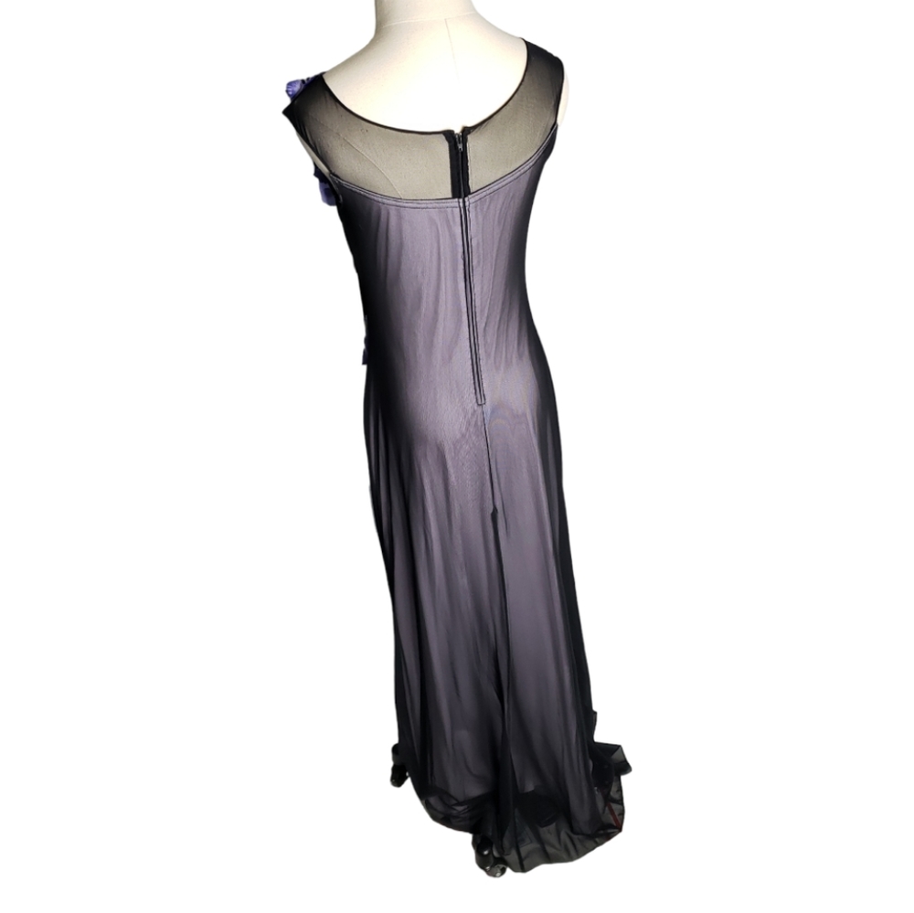 Tadashi for Cache Maxi Dress 90's Y2K Vtg Mesh Applique 3D Pansies Column Whims - Picture 17 of 17